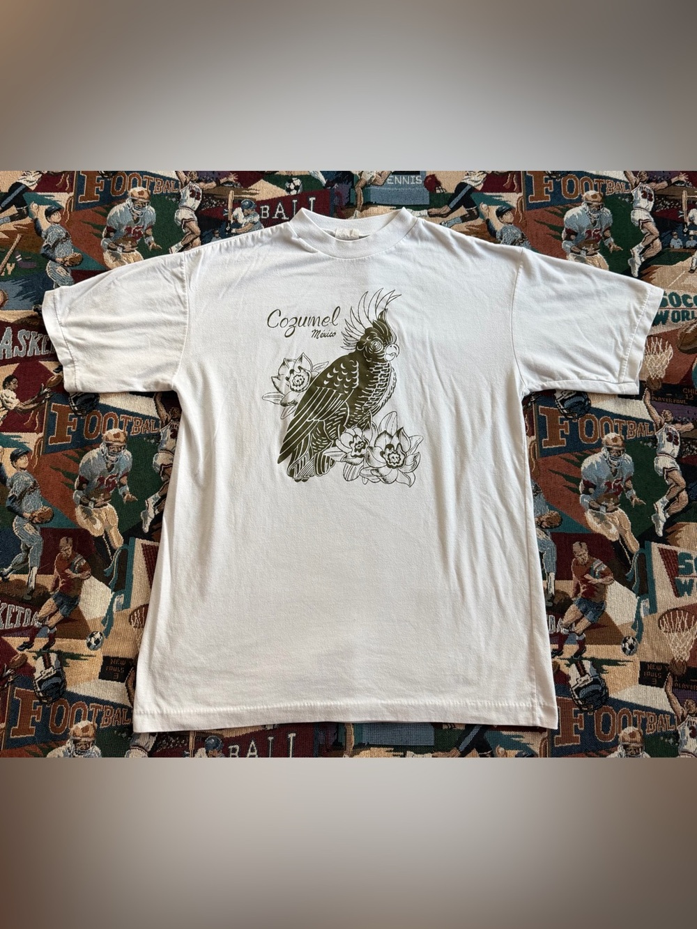 Vintage 90s Women’s Sun Sport Cozumel Mexico Floral Bird White Graphic Tee